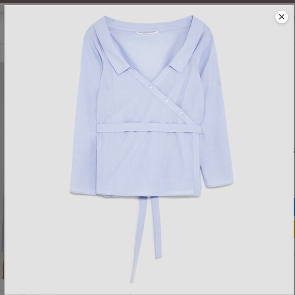 Zara Striped Wrap Blouse with Belt in  Sky Blue Size XS NEW WITH TA… - Picture 6 of 8